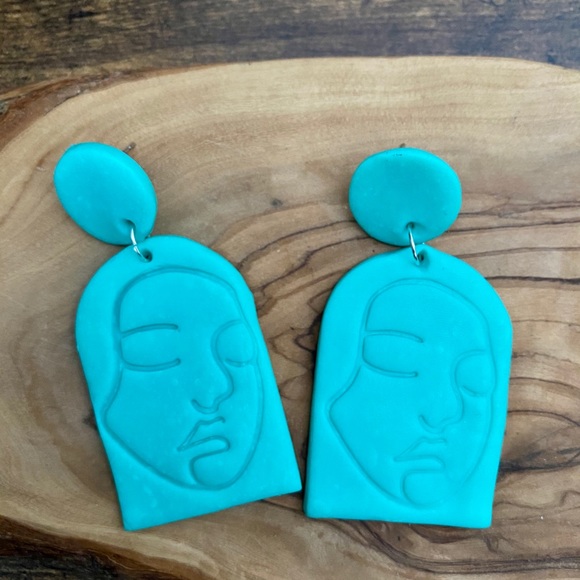 Handmade Abstract Woman’s Face Clay Earrings - Picture 3 of 9